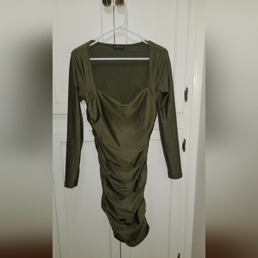 Olive green ruched dress